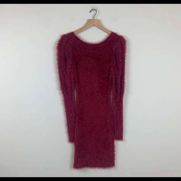 Red Fuzzy Puff Sleeve Mini Sweater Dress 🔥NWT - Picture 4 of 8
